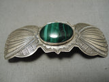 Detailed!! Vintage Native American Navajo Hand Tooled Sterling Silver Malachite Hair Barrette-Nativo Arts