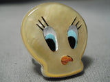 Important Tweety Bird Huge Native American Zuni Turquoise Sterling Silver Ring-Nativo Arts