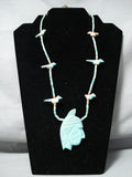 One Of The Finest Vintage Native American Navajo Turquoise Indian Head Sterling Silver Necklace-Nativo Arts