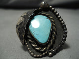 Incredible Vintage Native American Navajo Large Teardrop Turquoise Sterling Silver Ring Old-Nativo Arts