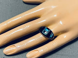 Detailed Outer Space Inlay Native American Navajo Turquoise Coral Sterling Silver Ring-Nativo Arts
