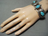 Stunning Vintage Native American Navajo Turquoise Leaf Sterling Silver Bracelet-Nativo Arts