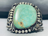 Heavy Vintage Native American Navajo Green Turquoise Sterling Silver Swirl Bracelet Old-Nativo Arts