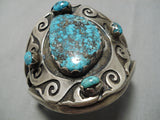 Opulent Vintage Native American Navajo Hopi Native American Navajo Turquoise Geomtric Sterling Silver Bracelet-Nativo Arts