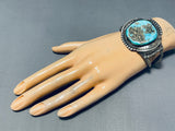 Boudler Turquoise Vintage Native American Navajo Sterling Silver Leaf Bracelet Cuff-Nativo Arts