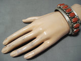 Magnificent Native American Navajo Les Nez Coral Sterling Silver Bracelet-Nativo Arts