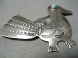 Whimsical Vintage Native American Navajo Sleeping Beauty Turquoise Sterling Silver Pin Old-Nativo Arts