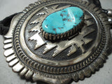 One Of Biggest Vintage Native American Navajo Thomas Singer Turquoise Sterling Silver Bolo Tie-Nativo Arts