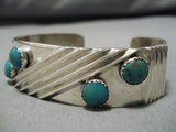 Striking Vintage Native American Navajo 4 Royston Turquoise Sterling Silver Bracelet Cuff-Nativo Arts