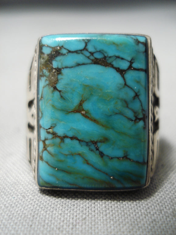 Incredible Vintage Native American Navajo Men's Spiderweb Turquoise Sterling Silver Ring Old-Nativo Arts