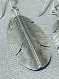 Native American Authentic Vintage Ben Begaye Sterling Silver Feather Earrings-Nativo Arts