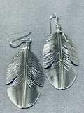 Precise Detail Vintage Native American Navajo Feather Sterling Silver Earrings-Nativo Arts