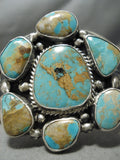 One Of Biggest Vintage Native American Navajo #8 Turquoise Sterling Silver Chunk Bracelet-Nativo Arts