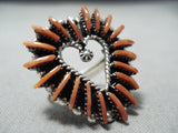 Marvelous Navajo Coral Sterling Silver Heart Ring Native American-Nativo Arts