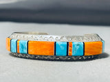 Brilliant Native American Navajo Turquoise Spiny Oyster Inlay Sterling Silver Bracelet-Nativo Arts