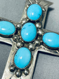 Marvelous Vintage Native American Navajo Blue Diamond Turquoise Sterling Silver Cross Pendant-Nativo Arts
