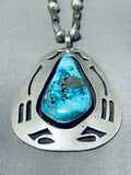 Authentic Vintage Native American Navajo Morenci Turquoise Sterling Silver Necklace-Nativo Arts