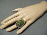 Native American Important Intricate Hand Carved Bear Jade Sterling Silver Ring-Nativo Arts