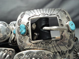 Extreme Detail Vintage Native American Navajo Kingman Turquoise Sterling Silver Concho Belt Old-Nativo Arts