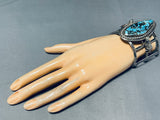 Symbolic Toad And Morenci Turquoise Vintage Native American Navajo Sterling Silver Bracelet-Nativo Arts
