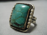 Huge Men's Vintage Native American Navajo Squared Apache Turquoise Sterling Silver Ring Old-Nativo Arts
