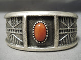 Thick And Heavy! Navajo Coral Sterling Silver Native American Bracelet-Nativo Arts
