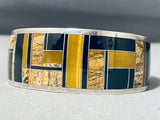 Luxurious Native American Navajo Inlay Tigers Eye Onyx Sterling Silver Bracelet-Nativo Arts