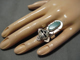 So Intricate!! Native American Navajo Sterling Silver Kachina Royston Turquoise Ring-Nativo Arts