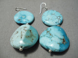 Incredible Vintage Native American Navajo Carico Lake Turquoise Sterling Silver Earrings-Nativo Arts