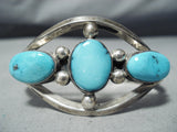 Stunning Vintage Native American Navajo Old Kingman Turquoise Sterling Silver Bracelet-Nativo Arts
