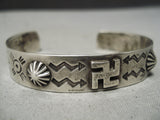 Early 1900's Vintage Native American Navajo Whilring Logs Sterling Silver Bracelet-Nativo Arts