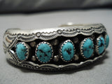 Striking Vintage Native American Navajo Old Kingman Turquoise Sterling Silver Dual Bead Bracelet-Nativo Arts