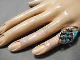 Intricate!! Vintage Zuni Native American Turquoise Flower Sterling Silver Ring-Nativo Arts