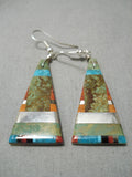Native American Famous Inlay Santo Domingo Turquoise Sterling Silver Earrings-Nativo Arts