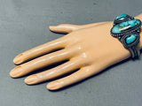 Important Rare Turquoise Vintage Native American Navajo Blue Wind Sterling Silver Bracelet-Nativo Arts