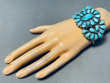 Awesome Vintage Native American Navajo Kingman Turquoise Cluster Sterling Silver Huge Bracelet-Nativo Arts