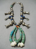 Museum Vintage Native American Navajo Turquoise Jacla Sterling Silver Squash Blossom Necklace-Nativo Arts