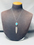 Expressive Native American Navajo Kingman Turquoise Sterling Silver Necklace Signed-Nativo Arts
