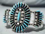Eddy Cooyate Native American Zuni Turquoise Synthetic Opal Needlepoint Sterling Silver Bracelet-Nativo Arts