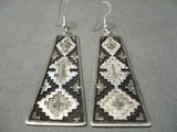 Important Vintage Native American Navajo Dan Jackson Sterling Silver Geometric Earrings-Nativo Arts