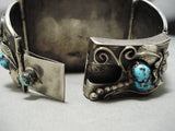 The Biggest And Best Vintage Native American Navajo Turquoise Sterling Silver Watch Bracelet Old-Nativo Arts