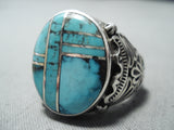 Cecil Ashley Vintage Native American Navajo Inlay Blue Diamond Turquoise Sterling Silver Ring-Nativo Arts