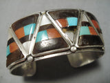Intricate Vintage Native American Navajo Delbert Watka Turquoise Sterling Silver Bracelet-Nativo Arts