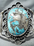 Huge Vintage Native American Navajo Old Morenci Turquoise Sterling Silver Wave Bracelet Old-Nativo Arts