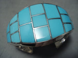 Benny Touchine Vintage Native American Navajo Turquoise Inlay Sterling Silver Bracelet-Nativo Arts