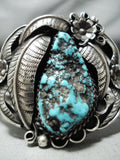 Detailed Rare Turquoise Vintage Native American Navajo Sterling Silver Bracelet Old-Nativo Arts
