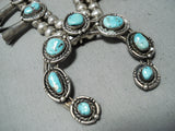Women's Vintage Native American Navajo Morenci Turquoise Sterling Silver Squash Necklace Old-Nativo Arts