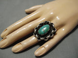 Huge And Heavy!! Vintage Native American Navajo Green Turquoise Sterling Silver Ring Old-Nativo Arts