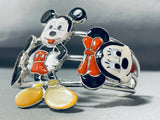 Native American Mind Boggling Workmanship Zuni Mickey Mouse Coral Sterling Silver Bracelet-Nativo Arts