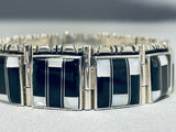Best Vintage Native American Navajo Black Stone Sterling Silver Link Clasp Bracelet-Nativo Arts